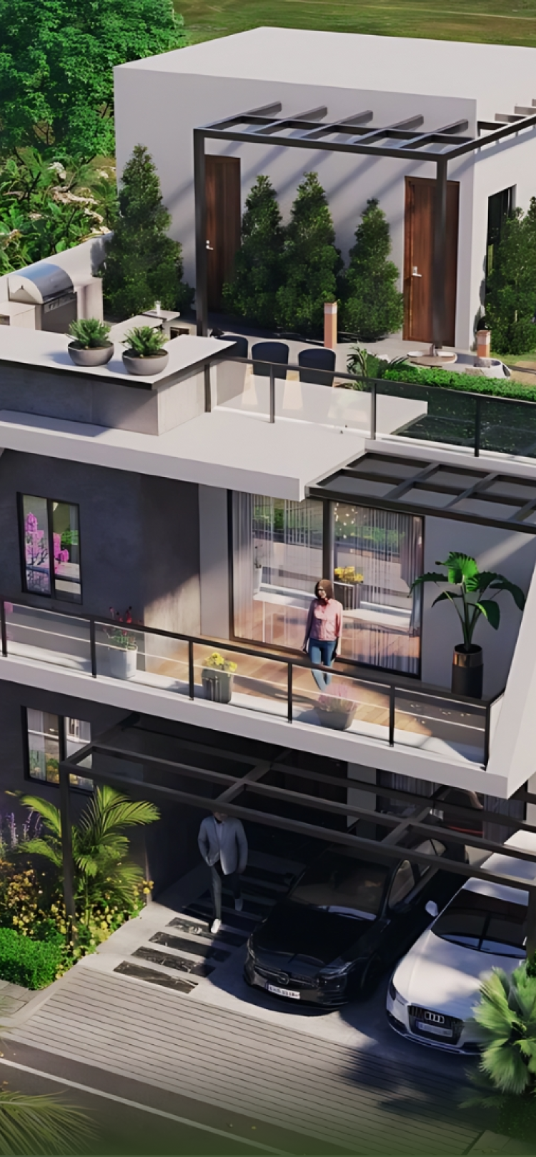 Modern interior design of luxury duplex villa