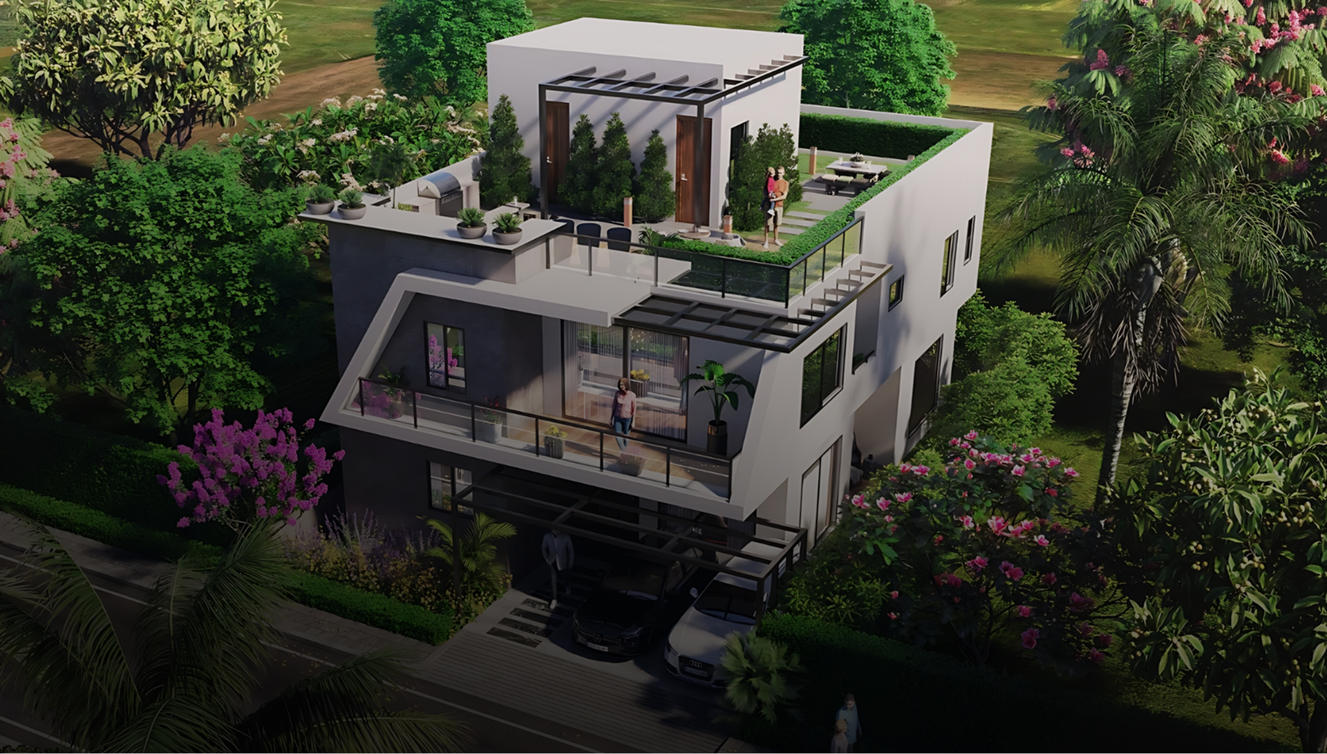 Modern interior design of luxury duplex villa