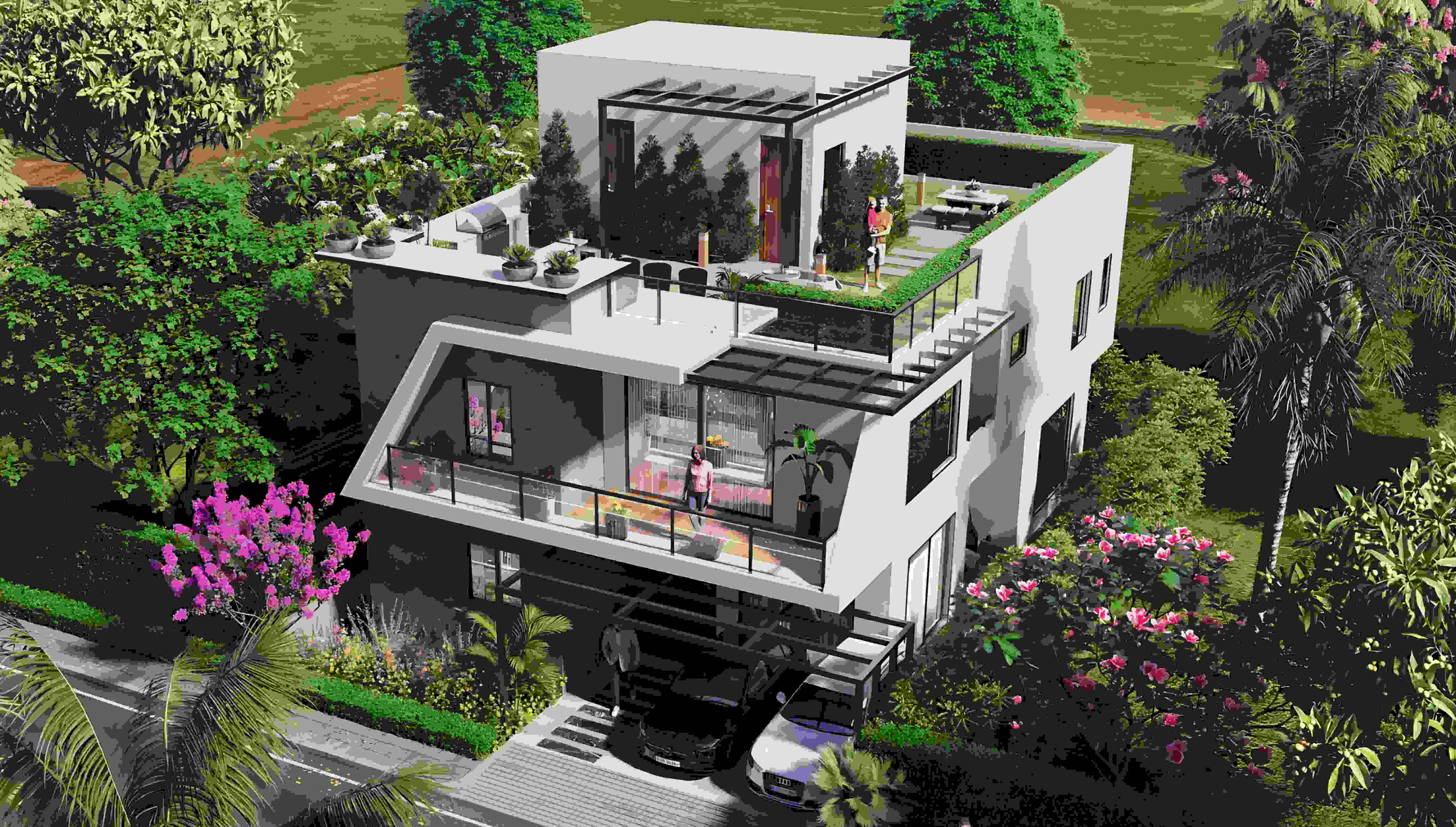 Modern interior design of luxury duplex villa